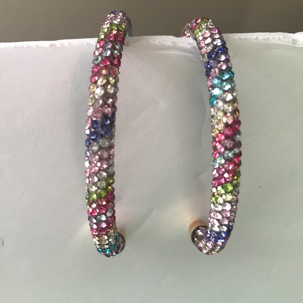 New Tri-Color Rhinestone Hoop Earrings Pierced 9$